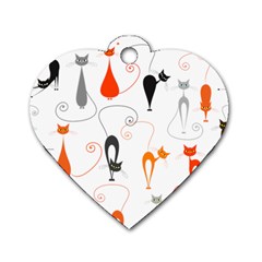 Cartoon Cat Seamless Pattern Graphic Dog Tag Heart (two Sides)