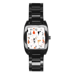 Cartoon Cat Seamless Pattern Graphic Stainless Steel Barrel Watch by Jancukart