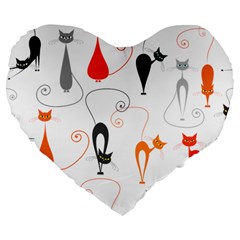 Cartoon Cat Seamless Pattern Graphic Large 19  Premium Flano Heart Shape Cushions