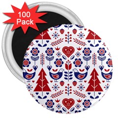 Scandinavian Folk Seamless Pattern 3  Magnets (100 Pack)