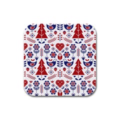 Scandinavian Folk Seamless Pattern Rubber Square Coaster (4 pack)