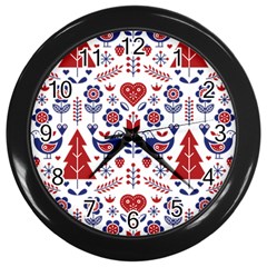 Scandinavian Folk Seamless Pattern Wall Clock (Black)