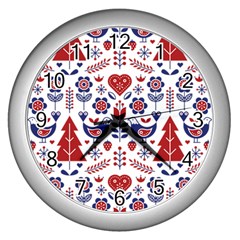 Scandinavian Folk Seamless Pattern Wall Clock (silver)