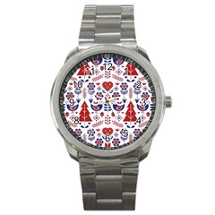 Scandinavian Folk Seamless Pattern Sport Metal Watch