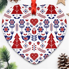 Scandinavian Folk Seamless Pattern Heart Ornament (Two Sides)