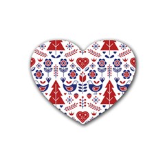 Scandinavian Folk Seamless Pattern Rubber Heart Coaster (4 pack)