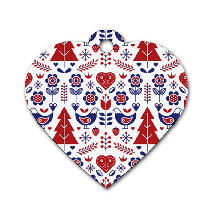 Scandinavian Folk Seamless Pattern Dog Tag Heart (One Side)