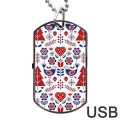 Scandinavian Folk Seamless Pattern Dog Tag Usb Flash (one Side)