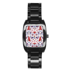 Scandinavian Folk Seamless Pattern Stainless Steel Barrel Watch