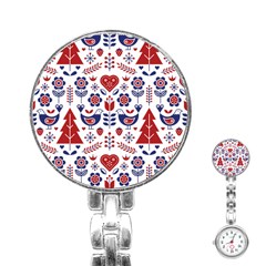 Scandinavian Folk Seamless Pattern Stainless Steel Nurses Watch