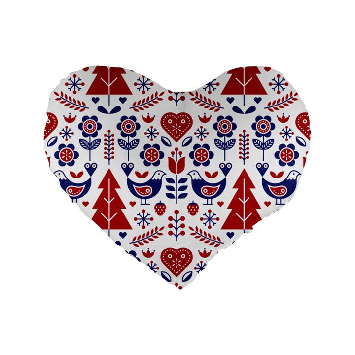 Scandinavian Folk Seamless Pattern Standard 16  Premium Flano Heart Shape Cushions