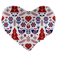 Scandinavian Folk Seamless Pattern Large 19  Premium Flano Heart Shape Cushions