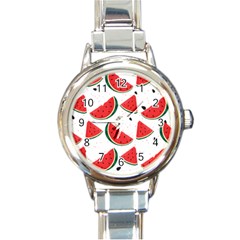 Watermelon Seamless Pattern Round Italian Charm Watch by Jancukart