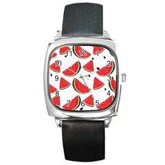 Watermelon Seamless Pattern Square Metal Watch