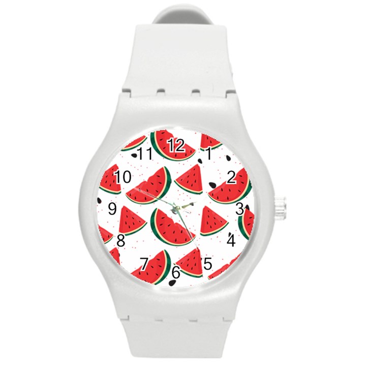 Watermelon Seamless Pattern Round Plastic Sport Watch (M)