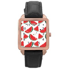 Watermelon Seamless Pattern Rose Gold Leather Watch 