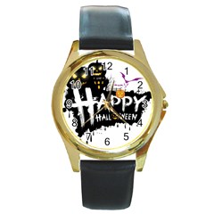 Happy Halloween Round Gold Metal Watch