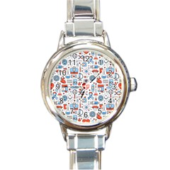 Medical Icons Square Seamless Pattern Round Italian Charm Watch