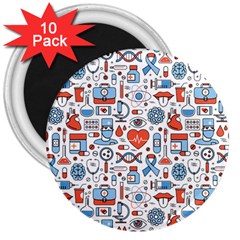 Medical Icons Square Seamless Pattern 3  Magnets (10 Pack) 