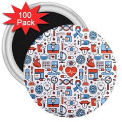 Medical Icons Square Seamless Pattern 3  Magnets (100 Pack)