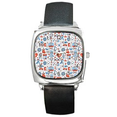 Medical Icons Square Seamless Pattern Square Metal Watch by Jancukart