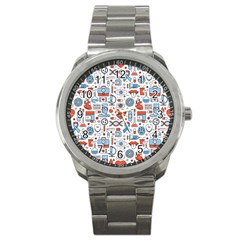 Medical Icons Square Seamless Pattern Sport Metal Watch by Jancukart