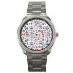 Medical Icons Square Seamless Pattern Sport Metal Watch Front