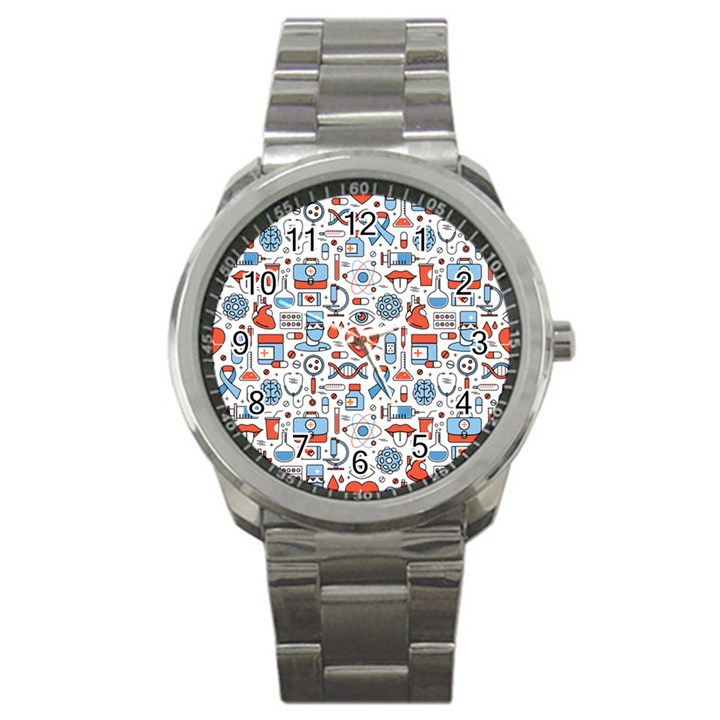 Medical Icons Square Seamless Pattern Sport Metal Watch