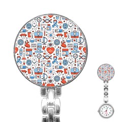 Medical Icons Square Seamless Pattern Stainless Steel Nurses Watch by Jancukart