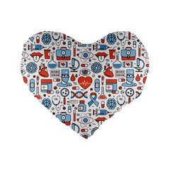 Medical Icons Square Seamless Pattern Standard 16  Premium Flano Heart Shape Cushions by Jancukart