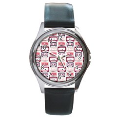 Cassettes Seamless Pattern Round Metal Watch