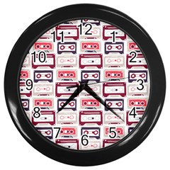 Cassettes Seamless Pattern Wall Clock (black)