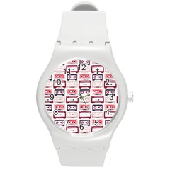 Cassettes Seamless Pattern Round Plastic Sport Watch (m)