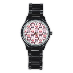 Cassettes Seamless Pattern Stainless Steel Round Watch by Jancukart