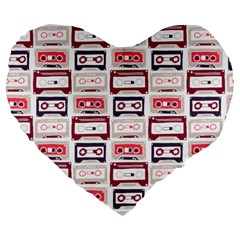 Cassettes Seamless Pattern Large 19  Premium Flano Heart Shape Cushions