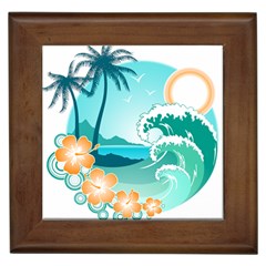 Paradise Heaven Holiday Beach Orange Ocean Framed Tile