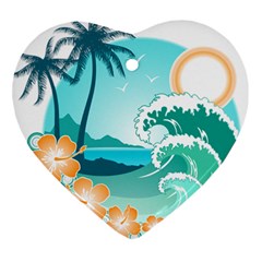 Paradise Heaven Holiday Beach Orange Ocean Ornament (heart) by Jancukart