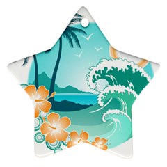 Paradise Heaven Holiday Beach Orange Ocean Ornament (star) by Jancukart