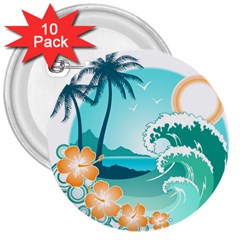 Paradise Heaven Holiday Beach Orange Ocean 3  Buttons (10 Pack) 