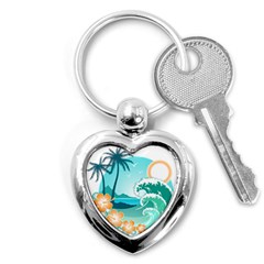 Paradise Heaven Holiday Beach Orange Ocean Key Chain (heart)