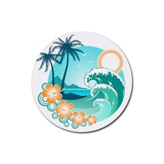 Paradise Heaven Holiday Beach Orange Ocean Rubber Coaster (round)