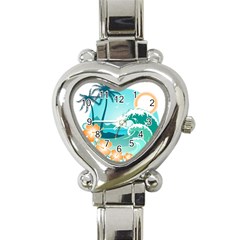 Paradise Heaven Holiday Beach Orange Ocean Heart Italian Charm Watch