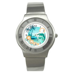 Paradise Heaven Holiday Beach Orange Ocean Stainless Steel Watch