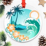 Paradise Heaven Holiday Beach Orange Ocean Round Ornament (Two Sides) Front