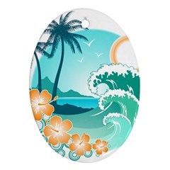 Paradise Heaven Holiday Beach Orange Ocean Oval Ornament (two Sides) by Jancukart