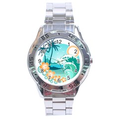 Paradise Heaven Holiday Beach Orange Ocean Stainless Steel Analogue Watch