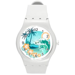 Paradise Heaven Holiday Beach Orange Ocean Round Plastic Sport Watch (m) by Jancukart