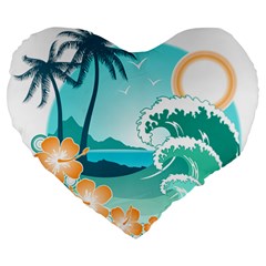 Paradise Heaven Holiday Beach Orange Ocean Large 19  Premium Heart Shape Cushions