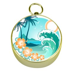 Paradise Heaven Holiday Beach Orange Ocean Gold Compasses by Jancukart