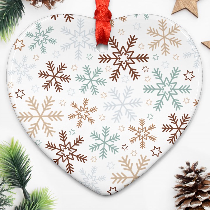 Christmas Background With Snowflake And Star Seamless Pattern Ornament (Heart)